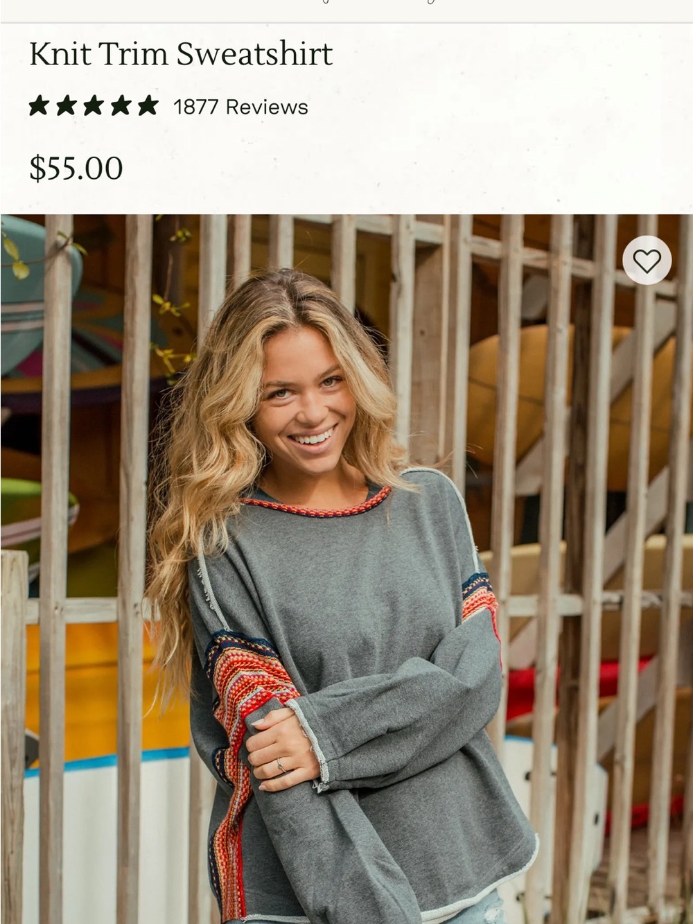 NATURAL LIFE Grey Crewneck Sweater with Red & Orange Trim - Size Small
